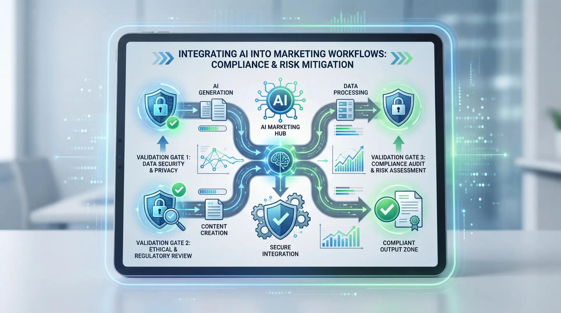 Infographic illustrating The Compliant AI Advantage: Mitigating Risk in 2026