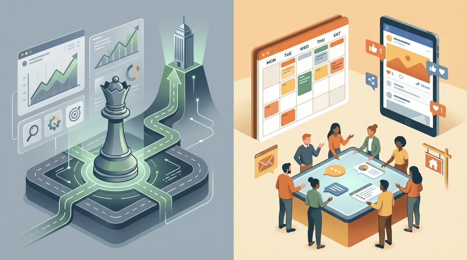 Infographic illustrating Fractional CMO vs. Marketing Director: Which is Right for Your Brokerage?