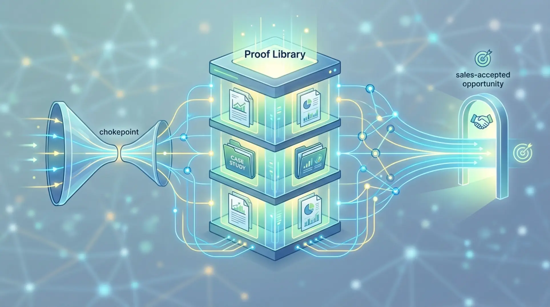 Infographic illustrating AI Gap Section: Solving the Mid-Funnel Chokepoint in Science Sales
