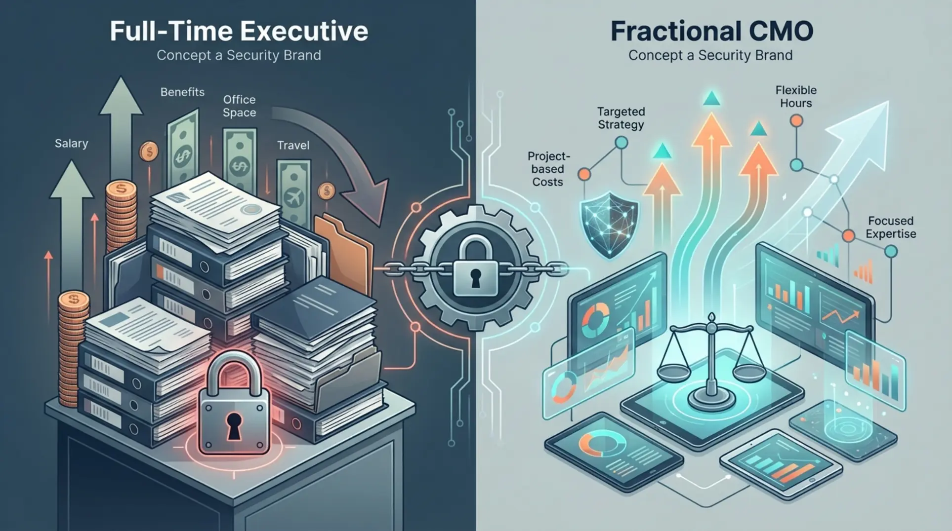 Infographic illustrating The Economics of Fractional Leadership for US Security Brands
