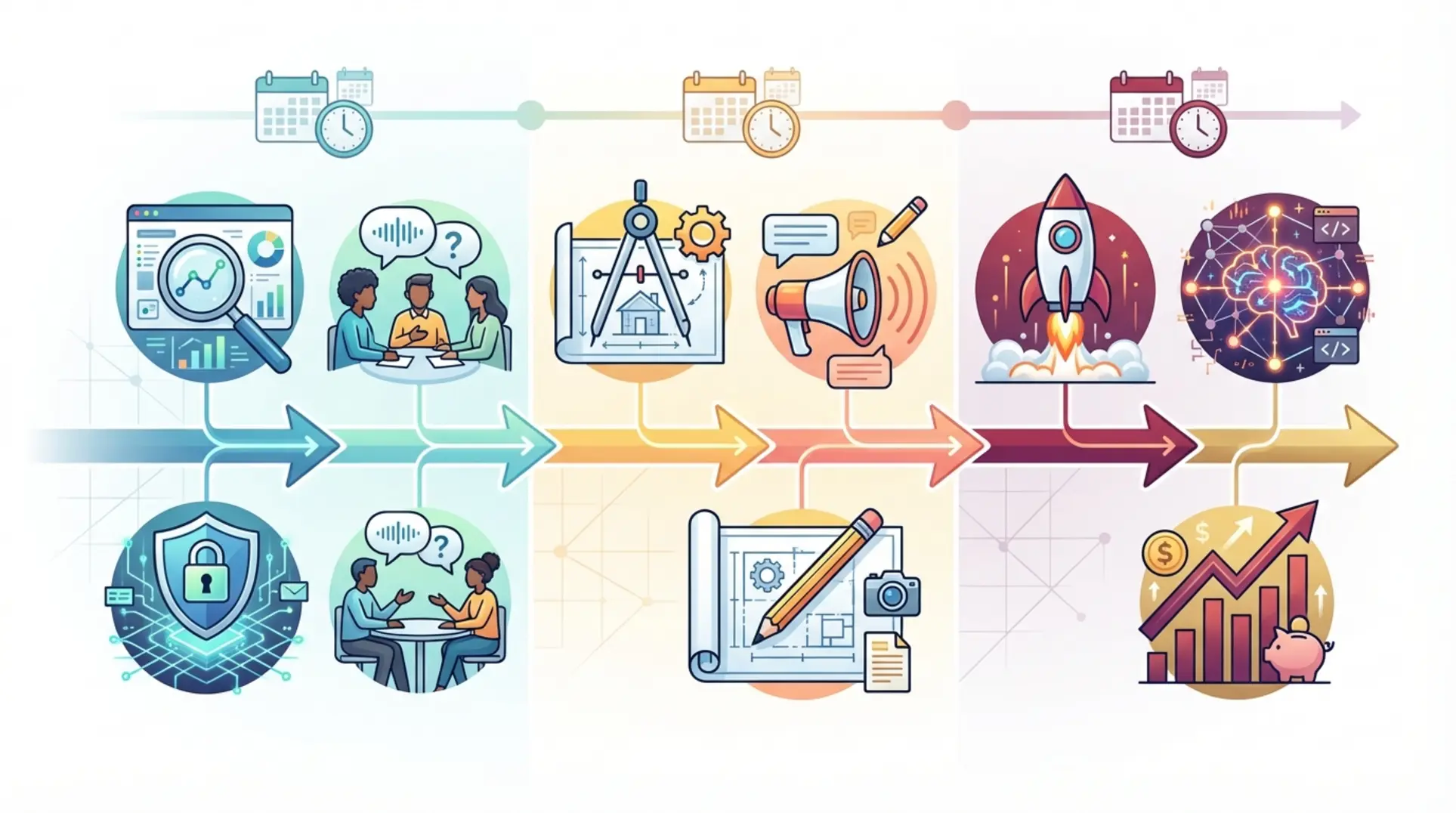 Infographic illustrating The 30-60-90 Day Fractional CMO Execution Plan