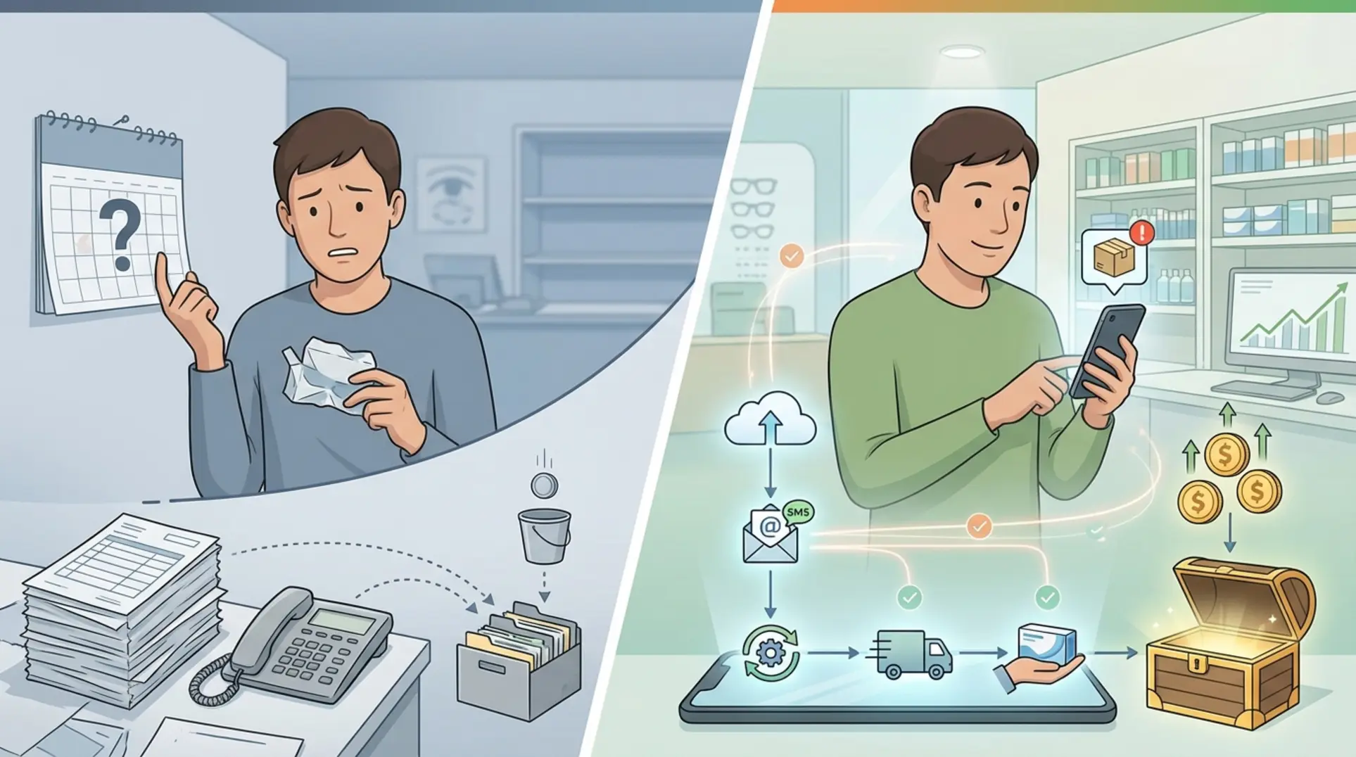 Infographic illustrating The Recurring Revenue Engine: Contact Lens Metrics
